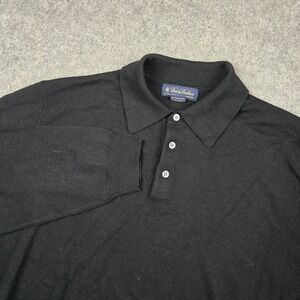 Brooks Brothers Polo Sweater Mens XXL Black 100% Merino Wool Knit Preppy Italian